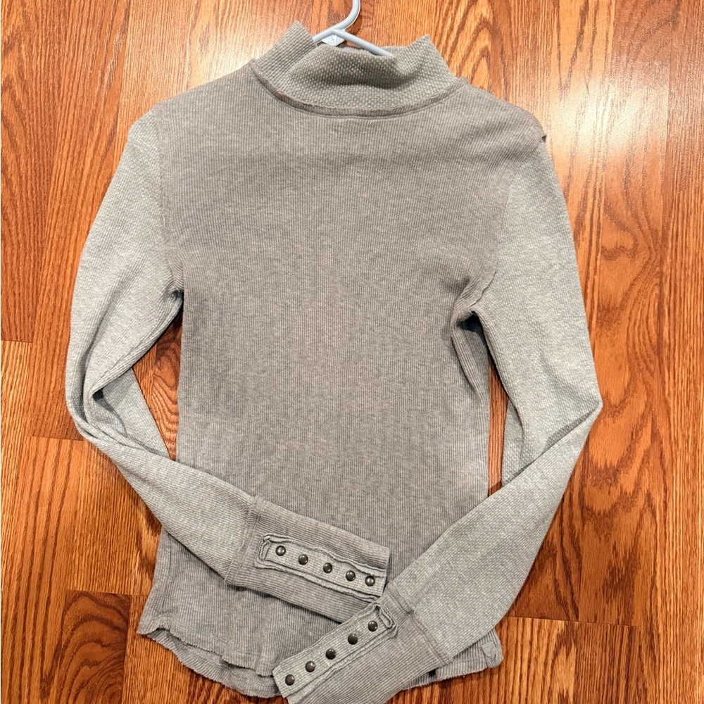 Free People Top Women Small Gray Freya Jojo Long Sleeve Mock Neck Thermal Blouse - Picture 2 of 6